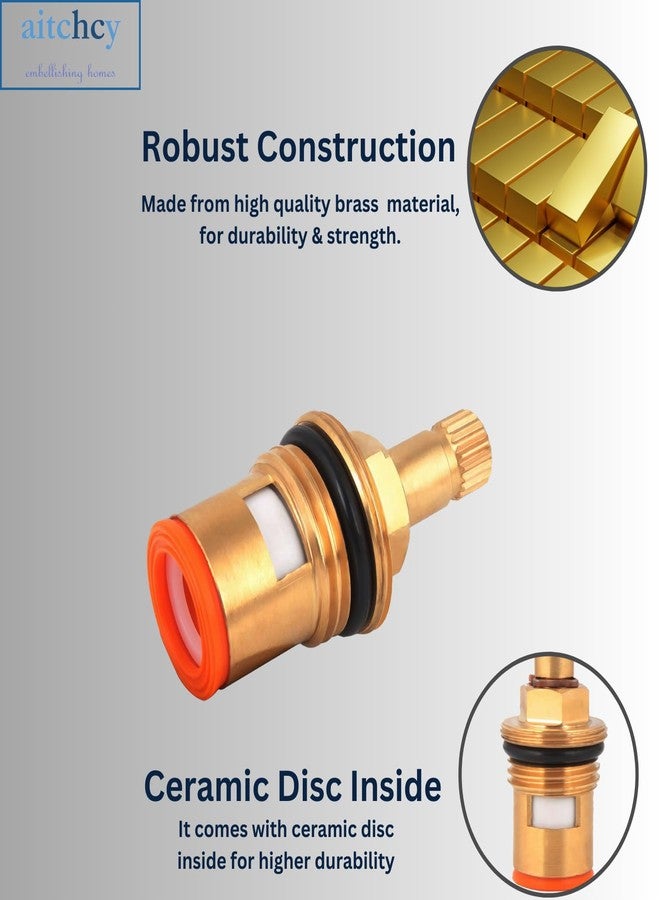 Aitchcy 15mm Brass Ceramic Disc Quarter Turn Cartridge | Brass Spindle for Hot & Cold Water Taps | Compatible with bib tap, sink cock, wall Mixer, two way tap (2 Pc with Spanner) - Image 4